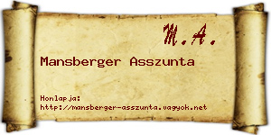 Mansberger Asszunta névjegykártya